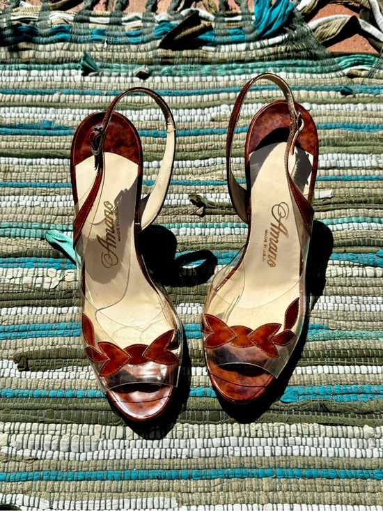 Vintage Shoes - 60s Vintage Vinyl + Tortoise Patent Leather Heels Sz 7